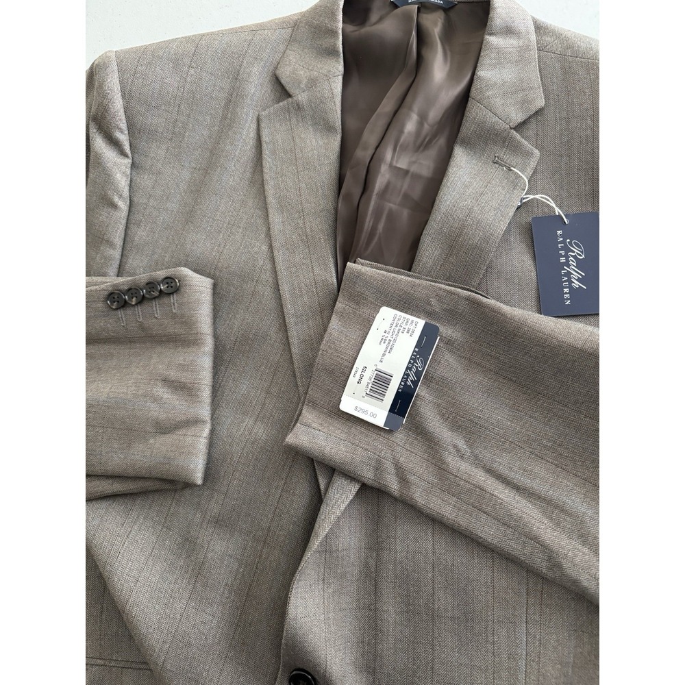 Ralph Lauren‎ Mens Wool/Silk Light Brown/Blue Plaid Suit Jacket 52 Long NWT
